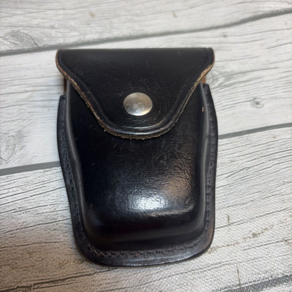Vintage Jay-Pee Leather Flap Style Cuff Case Pouch Solid Black w/ Belt Loop